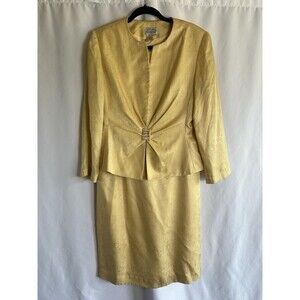 Adrianna Papell Dress Womens 12 Yellow Silk  Sheath Dress And Jacket